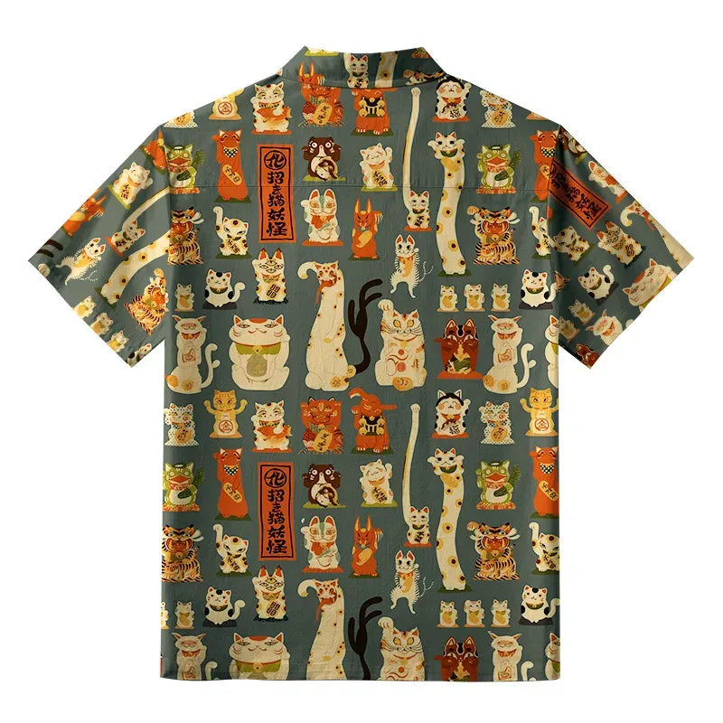 Unisex Soft Cotton Lucky Cats Button-up Shirt