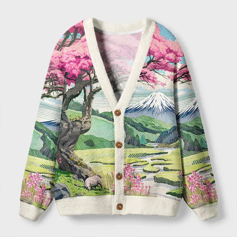 Kyoto-Lion Mount Fuji In Spring Ugly Cardigan Sweater