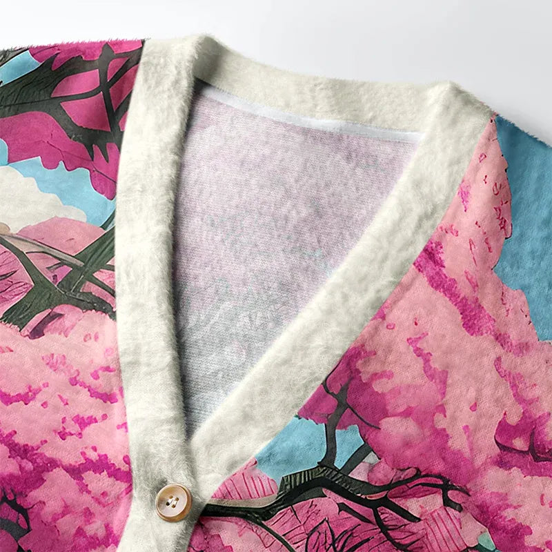 Kyoto-Lion Mount Fuji In Spring Ugly Cardigan Sweater