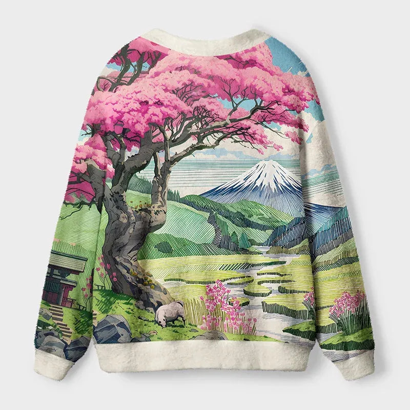 Kyoto-Lion Mount Fuji In Spring Ugly Cardigan Sweater