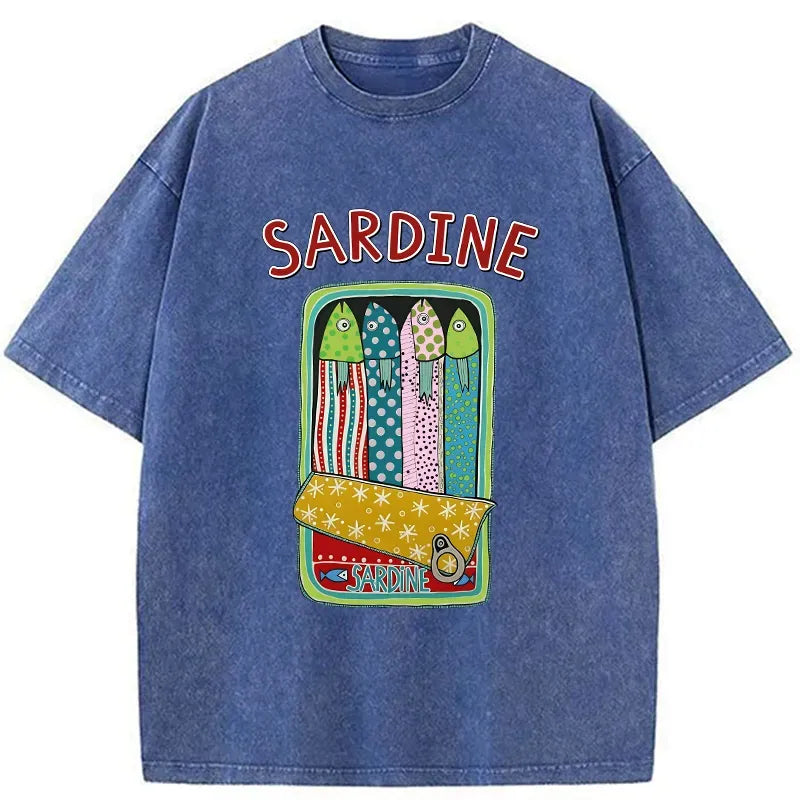 Kyoto-Lion Colorful Sardines Washed T-Shirt