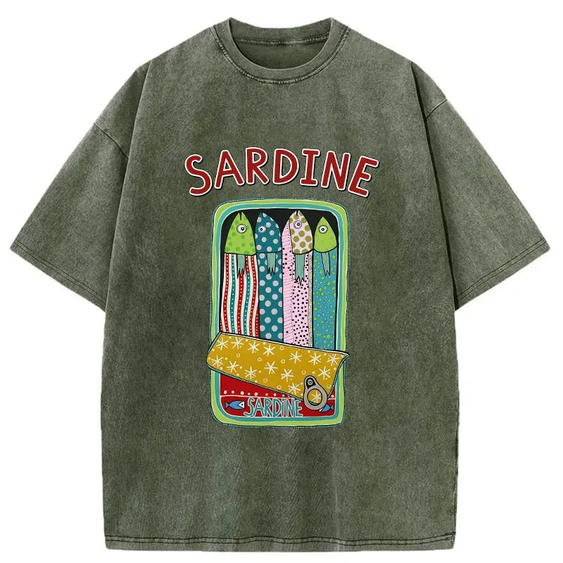 Kyoto-Lion Colorful Sardines Washed T-Shirt