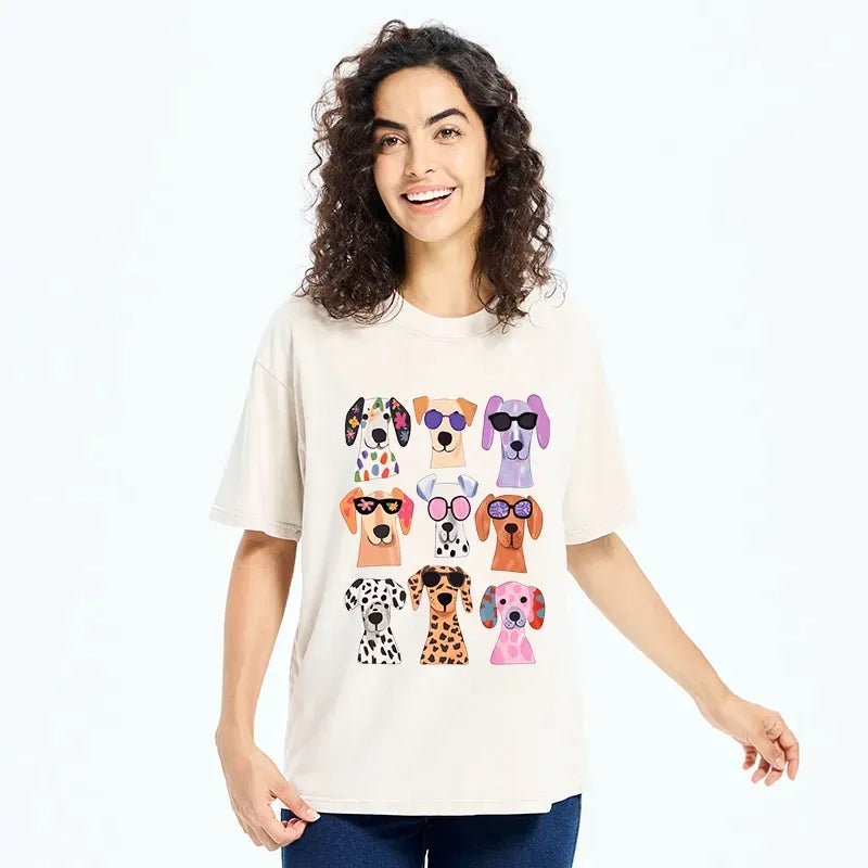 Kyoto-Lion Colorful Dog Squad Meme Washed T-Shirt