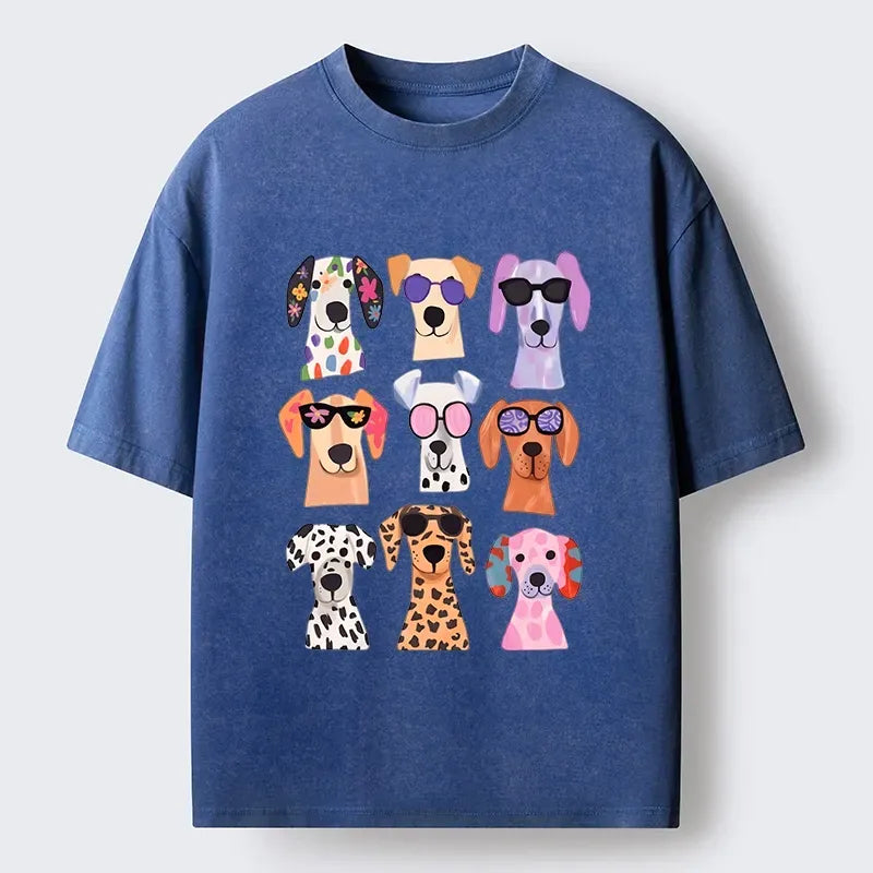 Kyoto-Lion Colorful Dog Squad Meme Washed T-Shirt