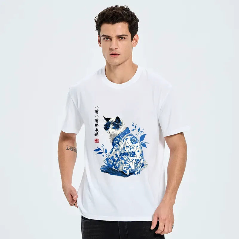 Japanese Cat T-Shirt for Daily Wear