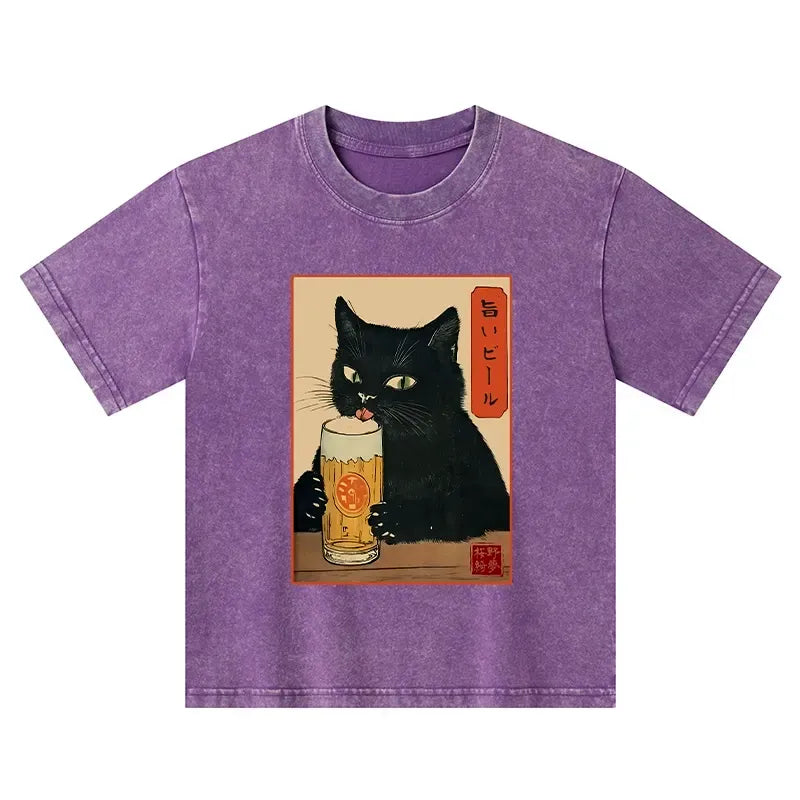 Funny Cat Beer T-Shirt for Kids