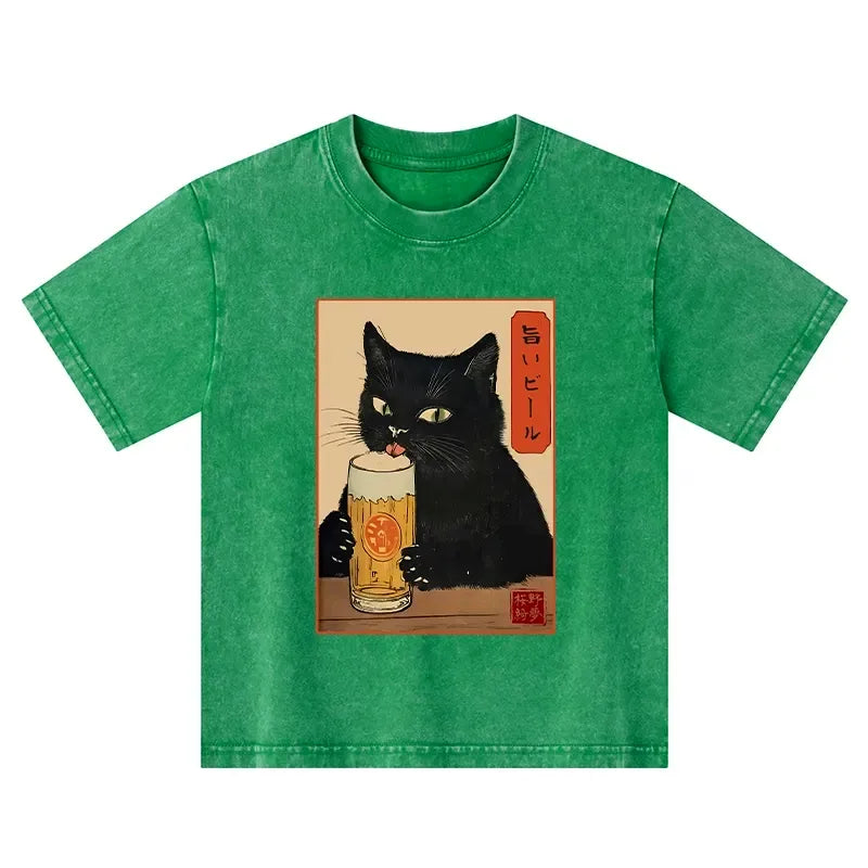 Funny Cat Beer T-Shirt for Kids