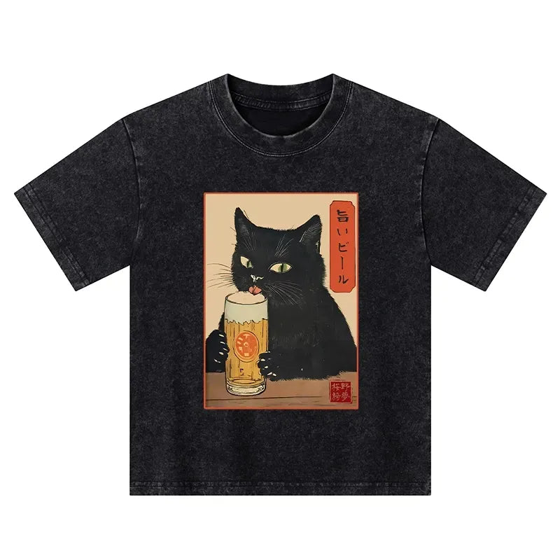 Funny Cat Beer T-Shirt for Kids