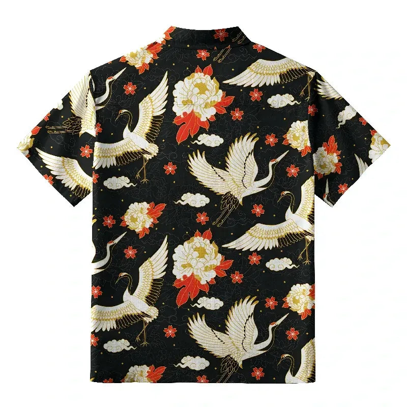 Japanese Cranes and Blossoms Button-up Shirt