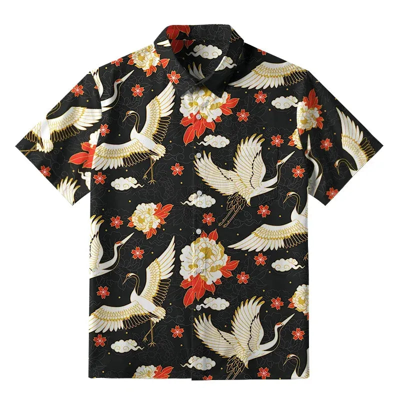 Kyoto Celestial Cranes Shirt for Casual Wear
