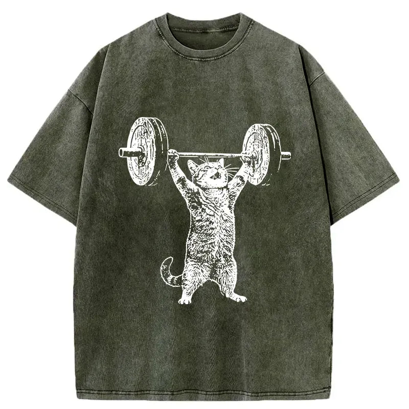 Kyoto-Lion Kitten Workout Gym Funny Washed T-Shirt