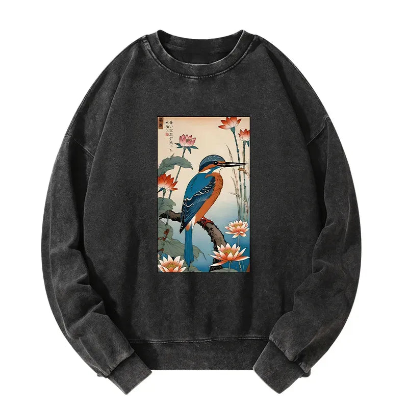 Ukiyo-e Washed Sweatshirt for Daily Wear