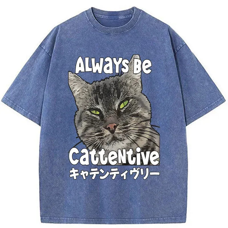 funny washed japanese cat t-shirt