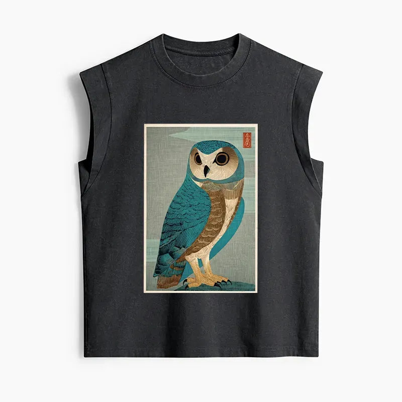Vintage Owl Woodblock Art Tank Top for Women