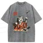 japanese vintage cat eating sushi t-shirt