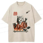 Kyoto-Lion American Shorthair Cat Eating Sushi Washed T-Shirt