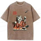 american shorthair cat ukiyo-e washed tee