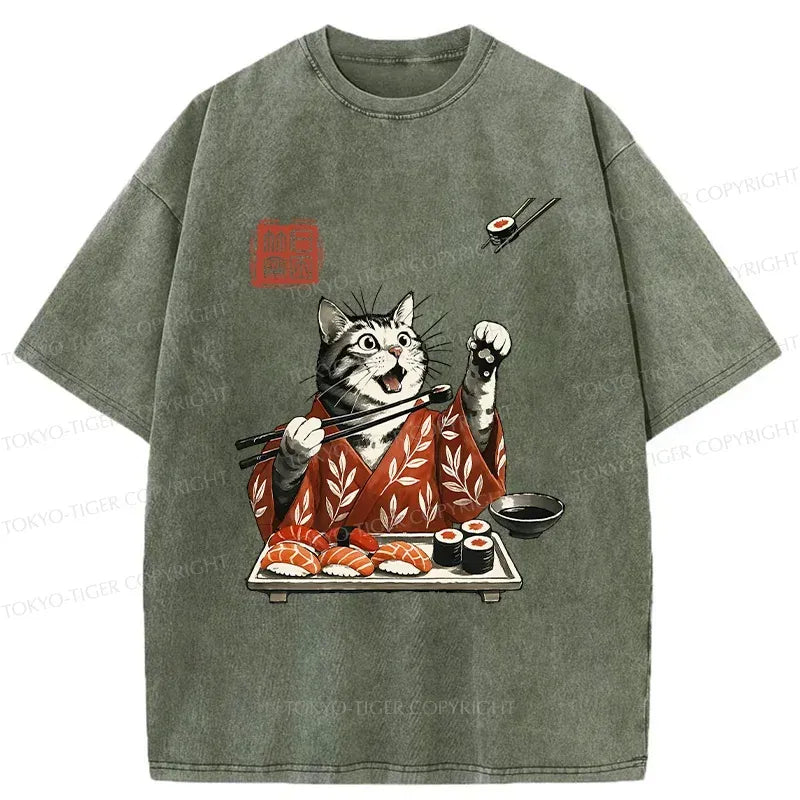 american shorthair cat ukiyo-e washed tee