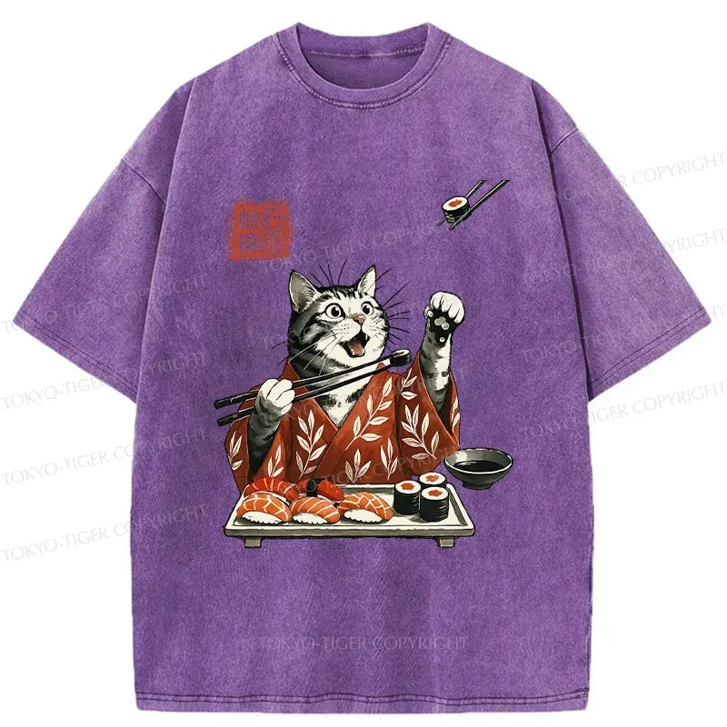 american shorthair cat ukiyo-e washed tee