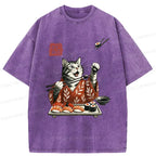 american shorthair cat ukiyo-e washed tee