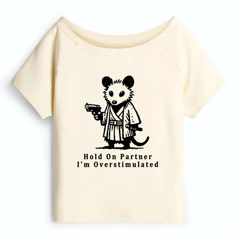 Kyoto-Lion Funny Possum Samurai Off Shoulder T-Shirt