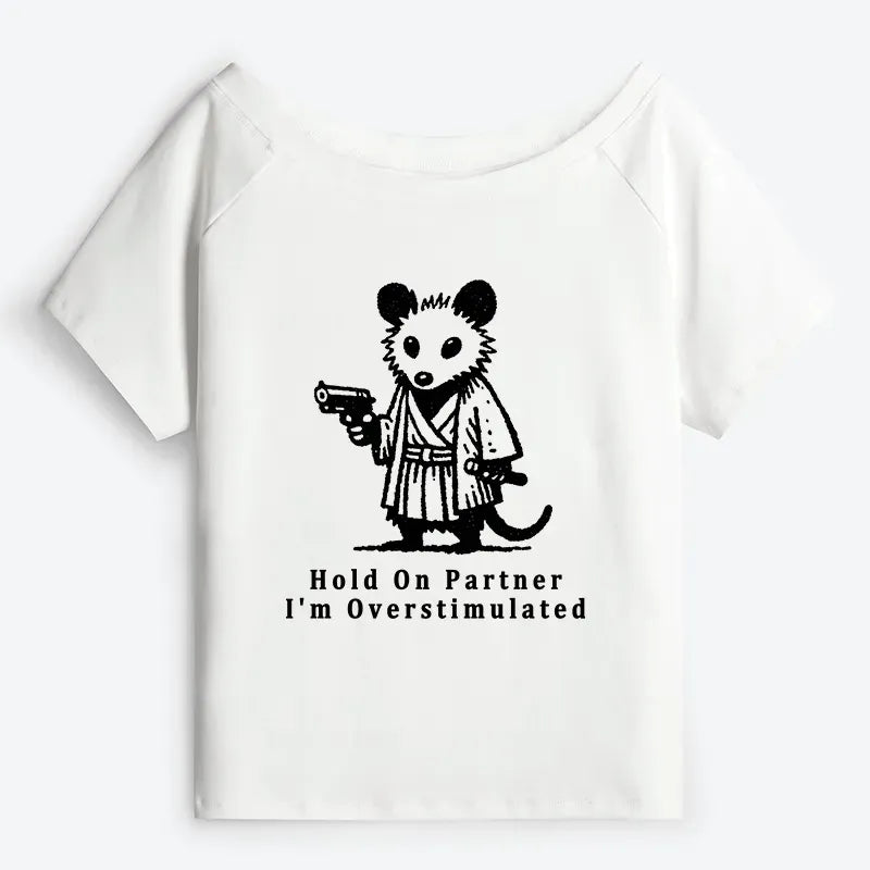 Kyoto-Lion Funny Possum Samurai Off Shoulder T-Shirt
