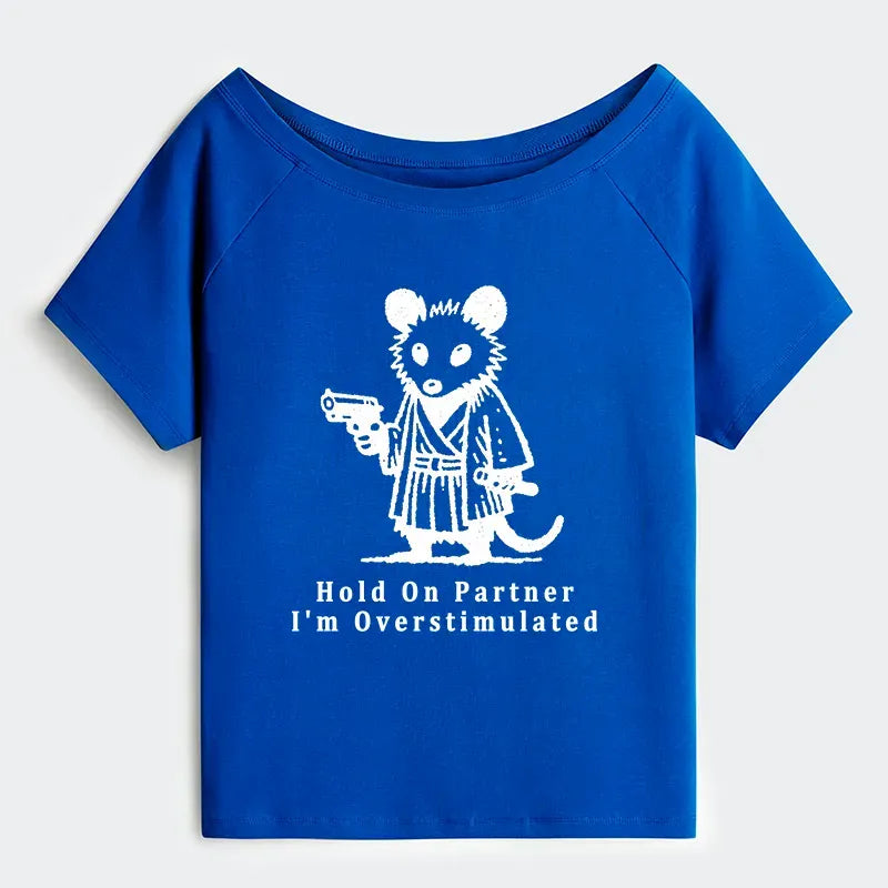 Kyoto-Lion Funny Possum Samurai Off Shoulder T-Shirt