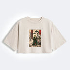 Kyoto-Lion Samurai Frog Training Women's Washed Crop T-Shirt