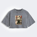 Kyoto-Lion Samurai Frog Training Women's Washed Crop T-Shirt