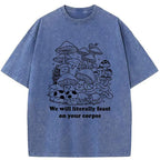 funny mushroom washed t-shirt for men