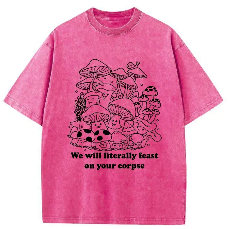funny mushroom washed t-shirt for men