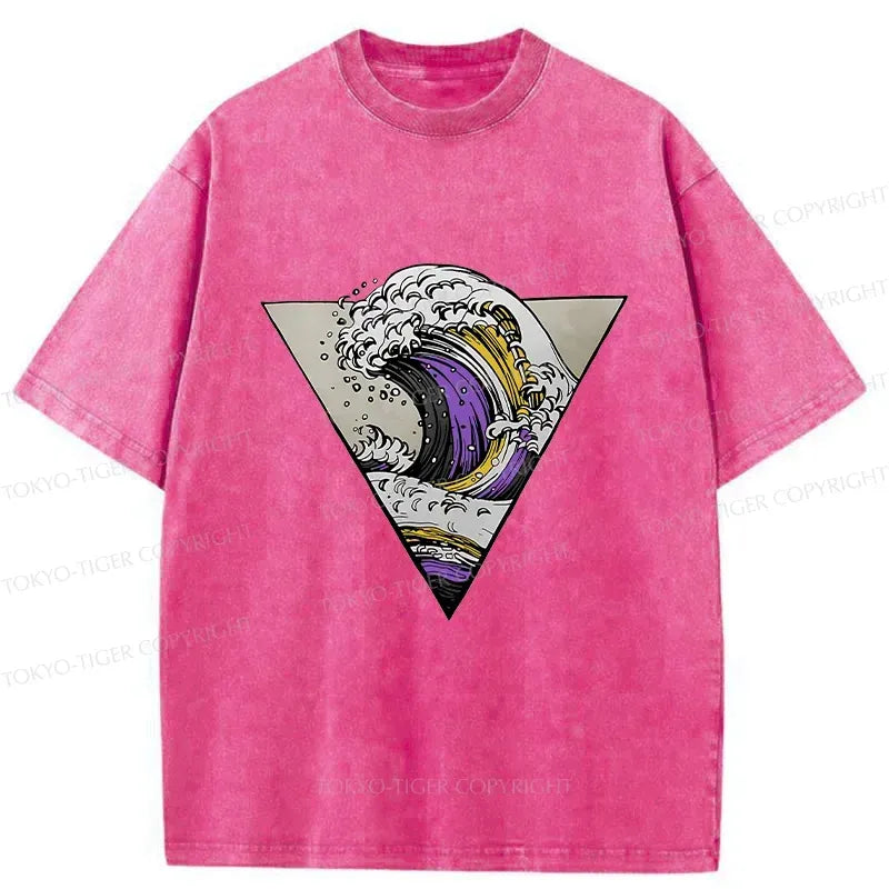 Japanese Colored Waves Washed T-Shirt