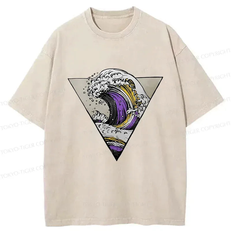 Kyoto-Lion Colored Waves Washed T-Shirt
