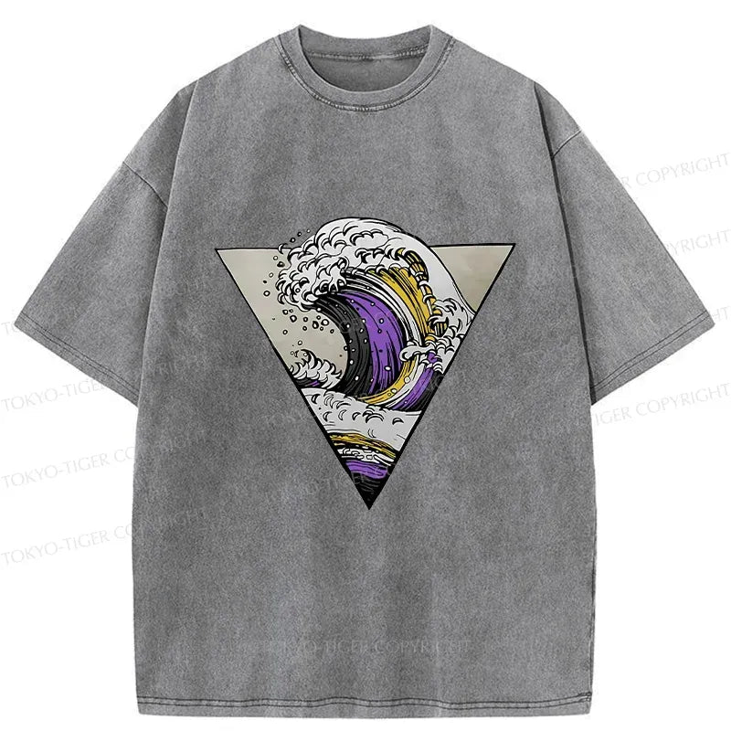 Japanese Colored Waves Washed T-Shirt