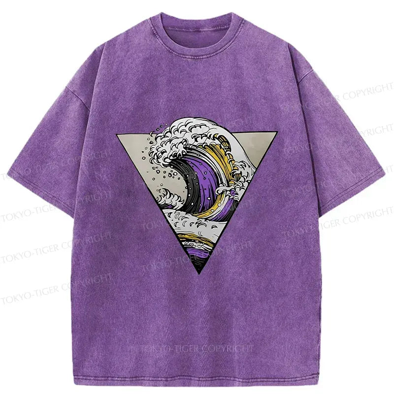 Kyoto-Lion Colored Waves Washed T-Shirt