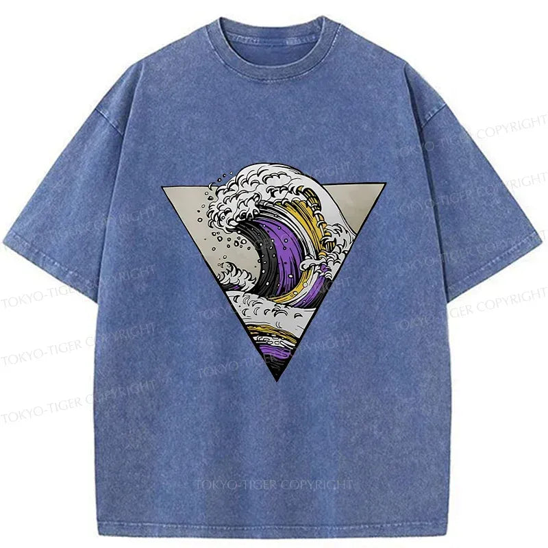 Japanese Colored Waves Washed T-Shirt