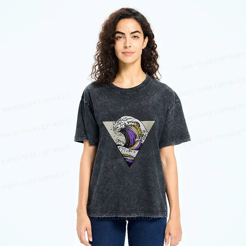 Japanese Colored Waves Washed T-Shirt