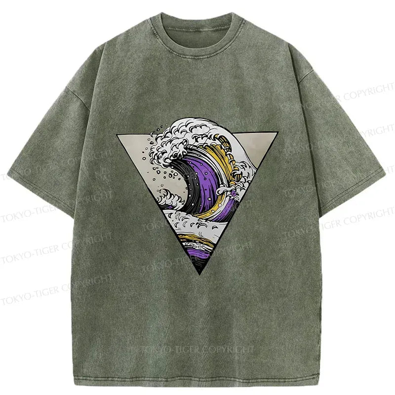 Japanese Colored Waves Washed T-Shirt