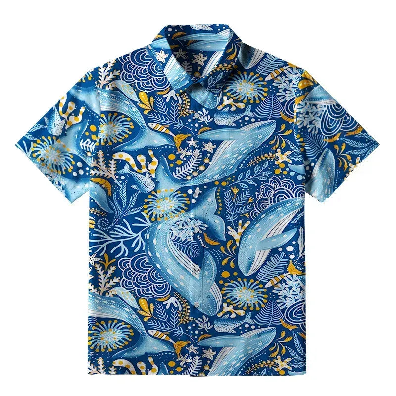 Vintage Japanese Ocean Print Shirt for Summer