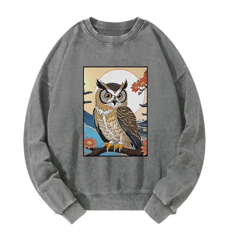 Washed Ukiyo-e Sweatshirt for Daily Wear