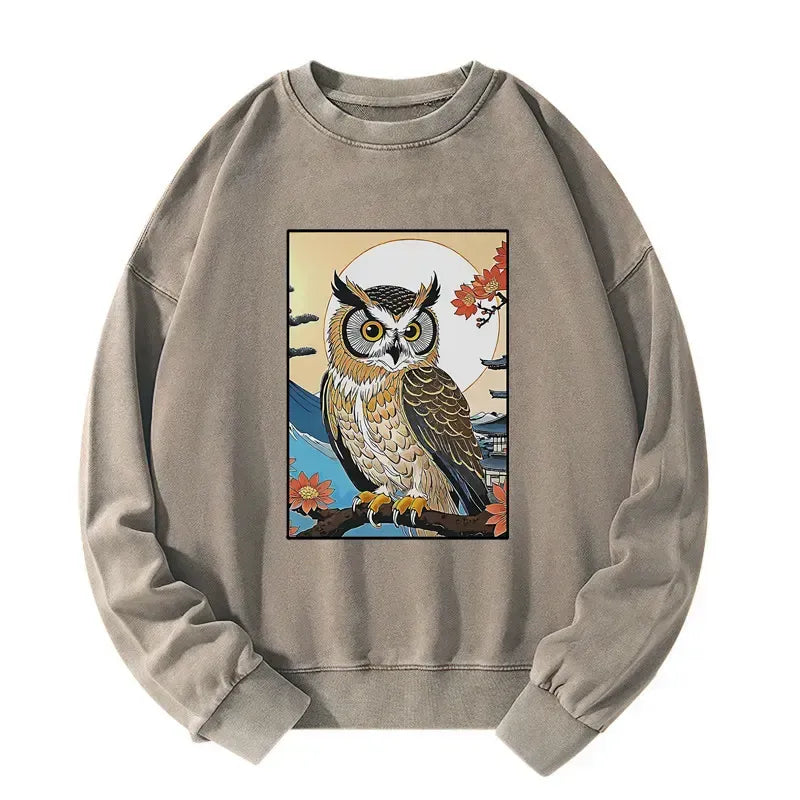 Kyoto-Lion Owl Ukiyo-e Washed Sweatshirt