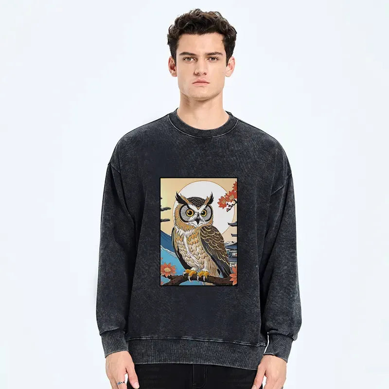 Vintage Kyoto Owl Ukiyo-e Sweatshirt on Sale