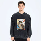 Vintage Kyoto Owl Ukiyo-e Sweatshirt on Sale