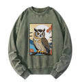 Kyoto-Lion Owl Ukiyo-e Washed Sweatshirt