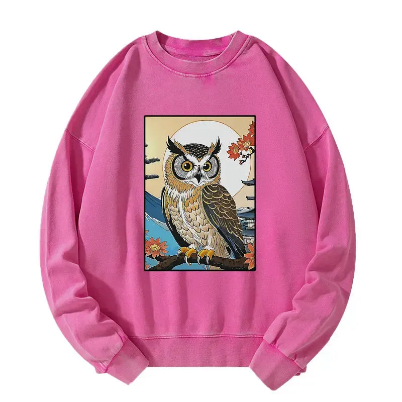 Kyoto-Lion Owl Ukiyo-e Washed Sweatshirt
