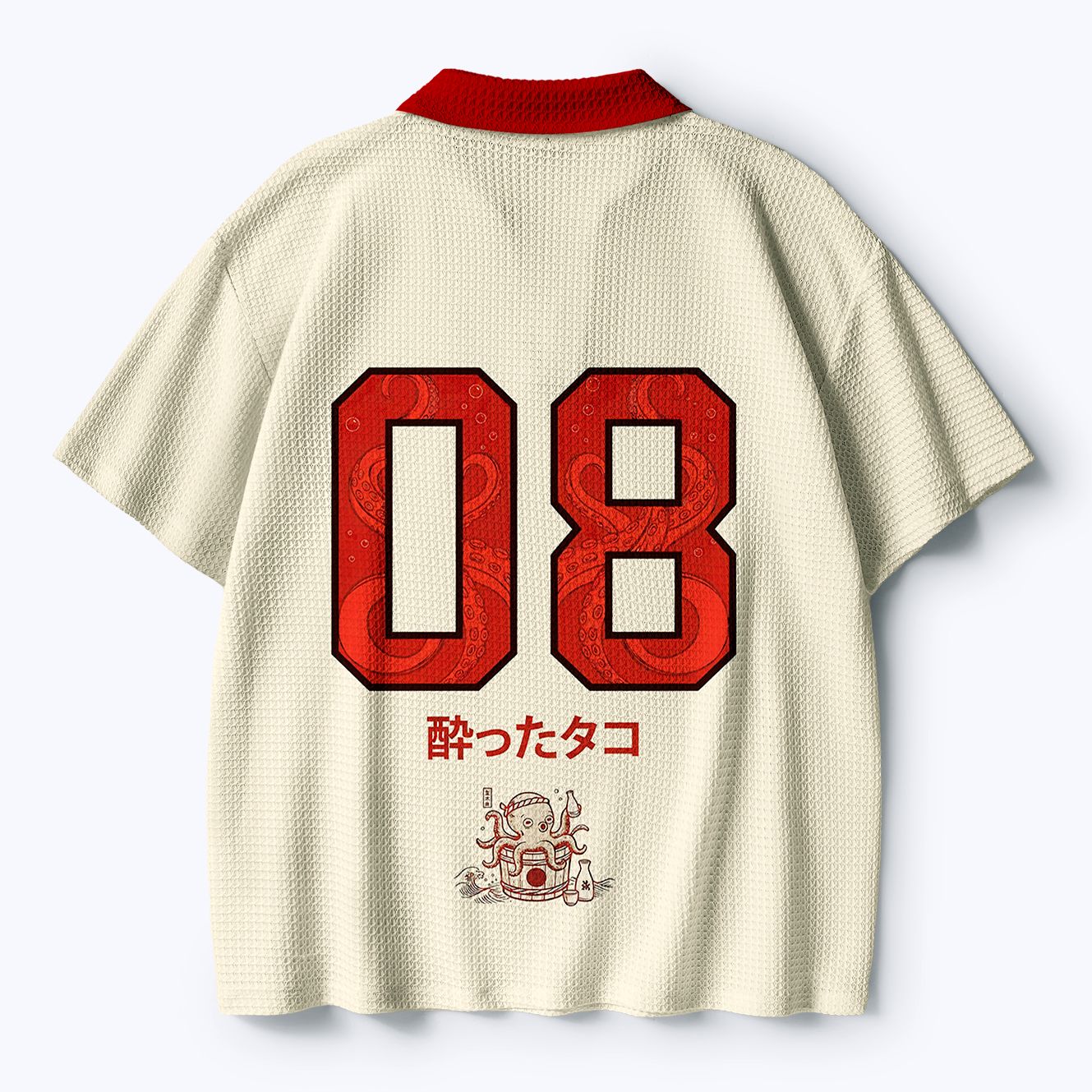 Kyoto-Lion Drunken Octopus Japan Crochet Polo Shirt