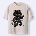 Kyoto-Lion Samurai Black Cat With Katana Cute Art Washed T-Shirt