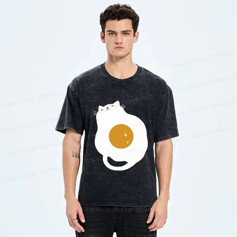 washed cotton cat t-shirt for streetwear