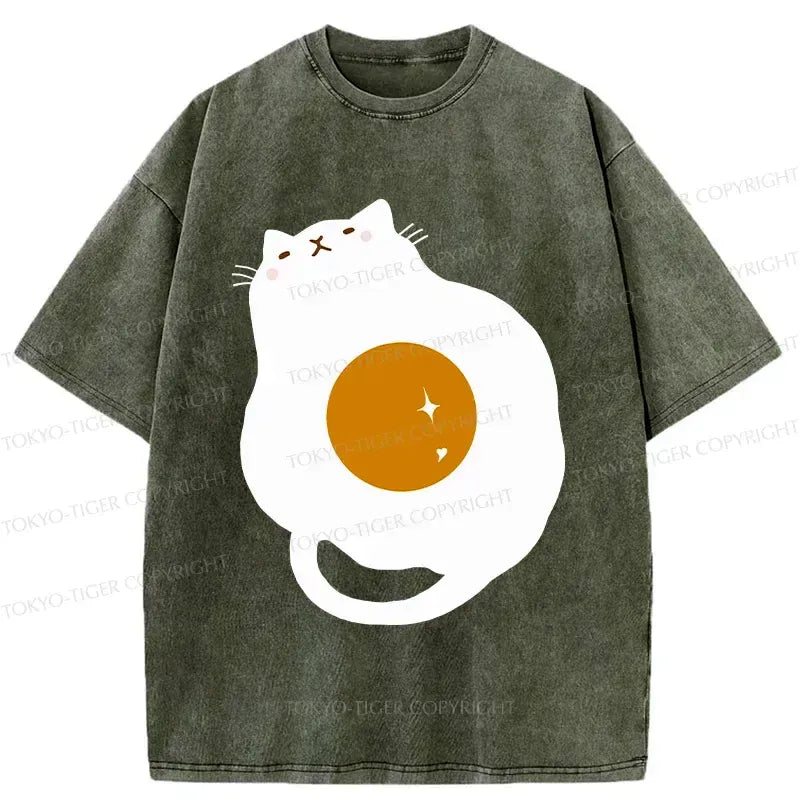 washed cotton cat t-shirt for streetwear