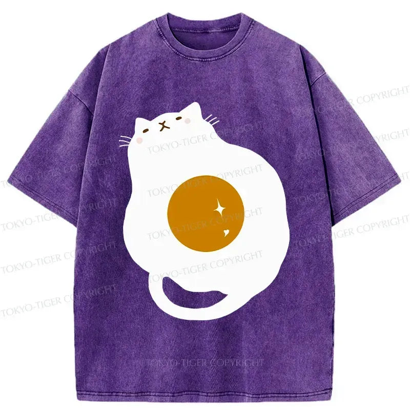Japanese vintage cat washed t-shirt for casual